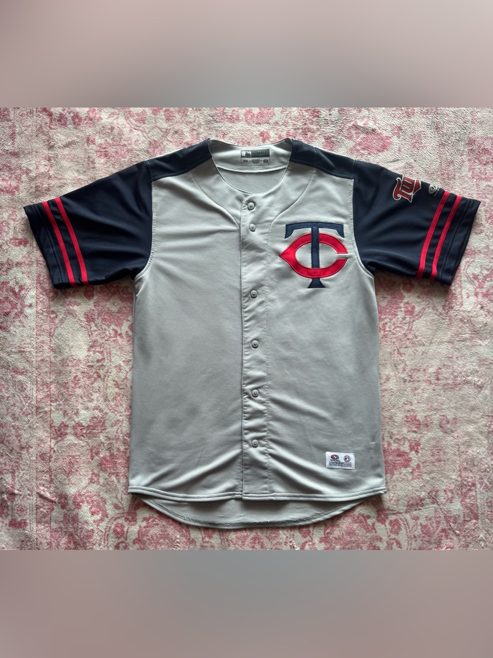 Genuine Merchandise Minnesota Twins Gray Navy Red Button Baseball Jersey